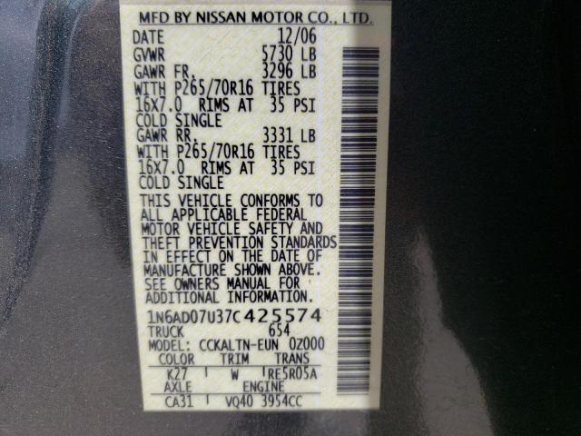 Photo 10 from auction – 2007 NISSAN FRONTIER C with VIN 1N6AD07U37C425574