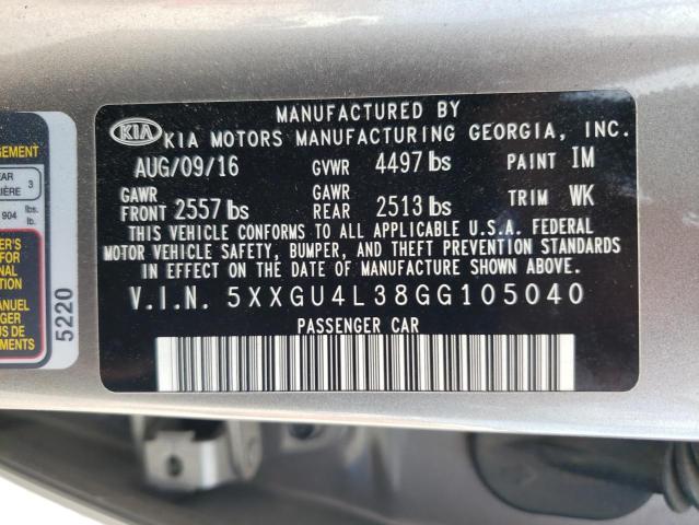 Photo 10 from auction – 2016 KIA OPTIMA EX with VIN 5XXGU4L38GG105040