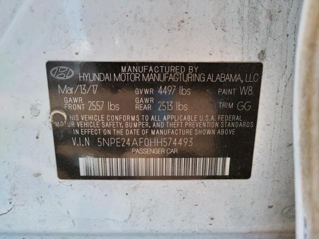 Photo 10 from auction – 2017 HYUNDAI SONATA SE with VIN 5NPE24AF0HH574493
