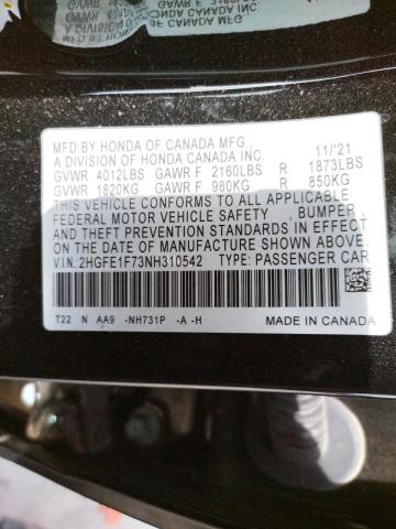 Photo 10 from auction – 2022 HONDA CIVIC EX with VIN 2HGFE1F73NH310542
