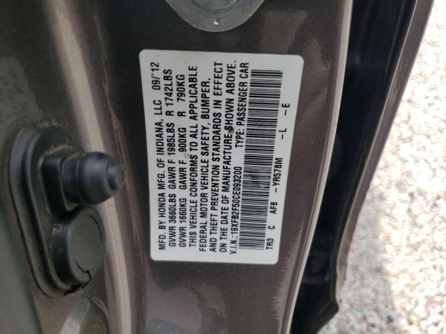 Photo 10 from auction – 2012 HONDA CIVIC LX with VIN 19XFB2F50CE093200