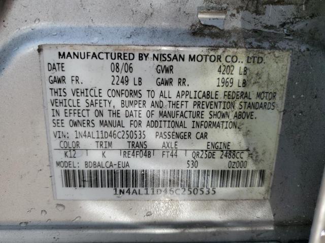 Photo 10 from auction – 2006 NISSAN ALTIMA S with VIN 1N4AL11D46C250535