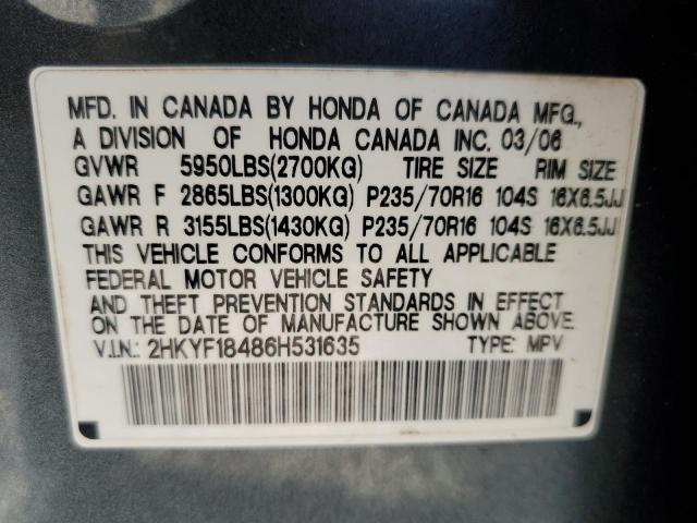 Photo 10 from auction – 2006 HONDA PILOT EX with VIN 2HKYF18486H531635