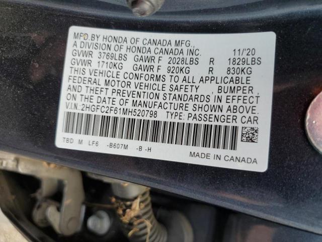 Photo 10 from auction – 2021 HONDA CIVIC LX with VIN 2HGFC2F61MH520798