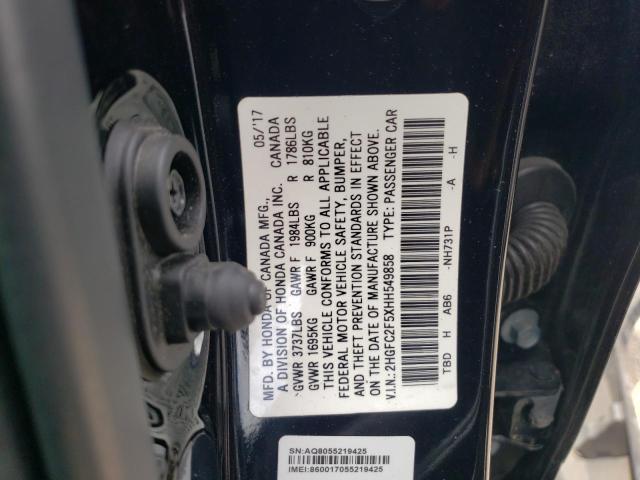 Photo 10 from auction – 2017 HONDA CIVIC LX with VIN 2HGFC2F5XHH549858