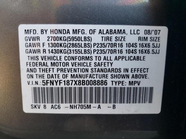 Photo 10 from auction – 2008 HONDA PILOT EXL with VIN 5FNYF187X8B008886