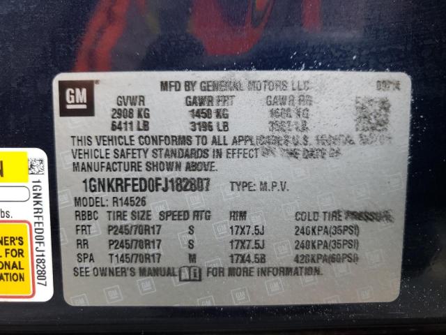 Photo 10 from auction – 2015 CHEVROLET TRAVERSE L with VIN 1GNKRFED0FJ182807