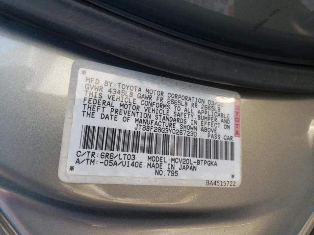 Photo 10 from auction – 2000 LEXUS ES 300 with VIN JT8BF28G3Y0267230