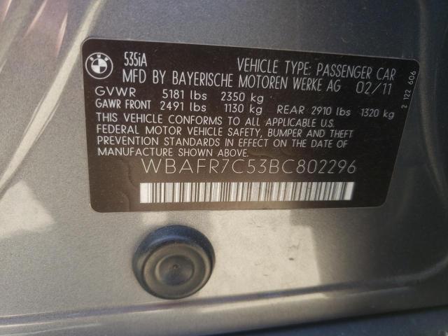 Photo 10 from auction – 2011 BMW 535 I with VIN WBAFR7C53BC802296