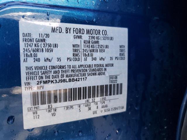 Photo 10 from auction – 2020 FORD EDGE SEL with VIN 2FMPK3J98LBB42117