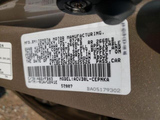 Photo 10 from auction – 2002 TOYOTA CAMRY LE with VIN 4T1BE32K32U625526