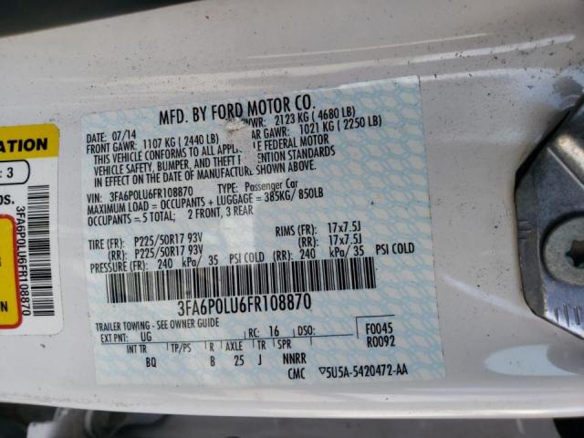 Photo 10 from auction – 2015 FORD FUSION SE with VIN 3FA6P0LU6FR108870