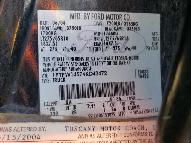 Photo 10 from auction – 2004 FORD F150 SUPER with VIN 1FTPW14574KD43472