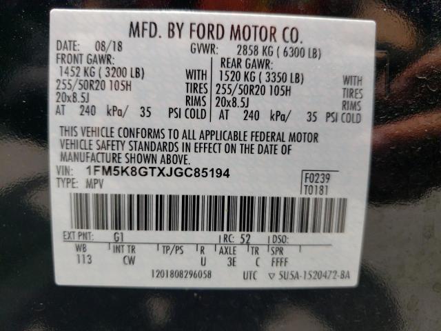 Photo 10 from auction – 2018 FORD EXPLORER S with VIN 1FM5K8GTXJGC85194