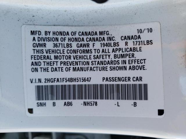 Photo 10 from auction – 2011 HONDA CIVIC LX with VIN 2HGFA1F54BH515647