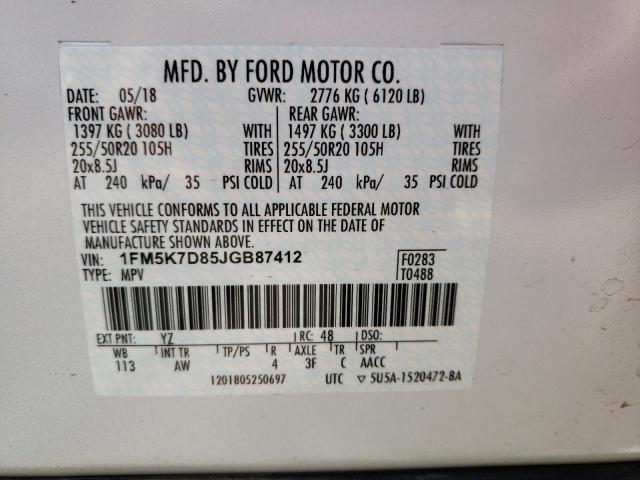 Photo 10 from auction – 2018 FORD EXPLORER X with VIN 1FM5K7D85JGB87412