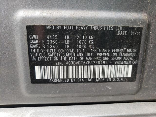 Photo 10 from auction – 2011 SUBARU LEGACY 2.5 with VIN 4S3BMBF6XB3238492