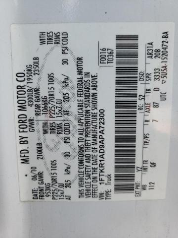 Photo 10 from auction – 2010 FORD RANGER with VIN 1FTKR1AD9APA72300