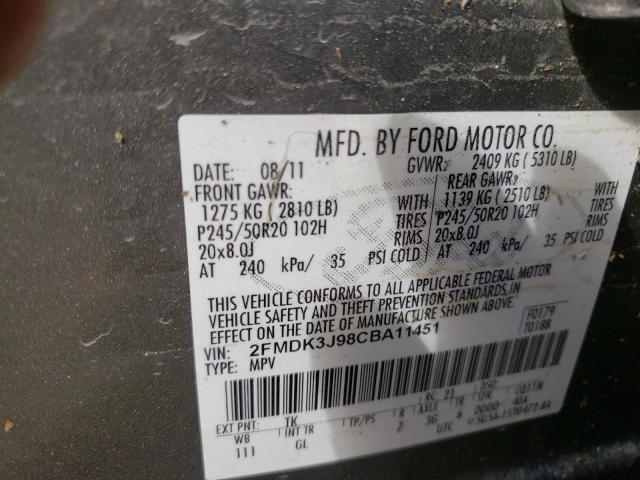 Photo 10 from auction – 2012 FORD EDGE SEL with VIN 2FMDK3J98CBA11451