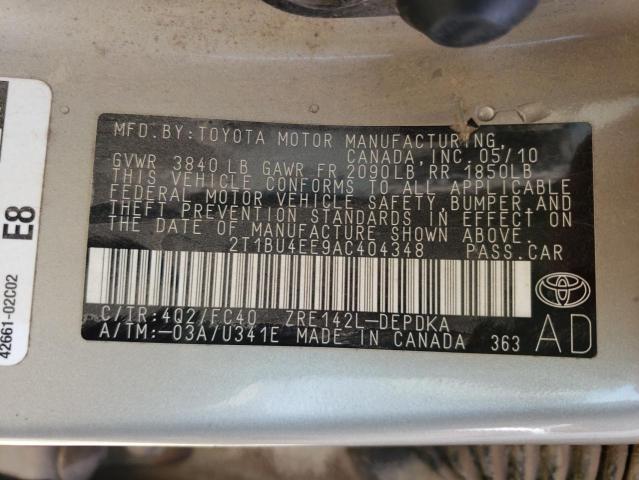 Photo 10 from auction – 2010 TOYOTA COROLLA BA with VIN 2T1BU4EE9AC404348