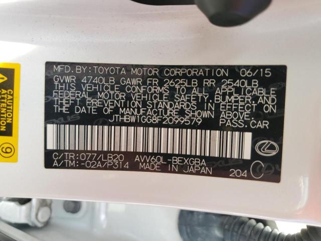 Photo 10 from auction – 2015 LEXUS ES 300H with VIN JTHBW1GG8F2099579