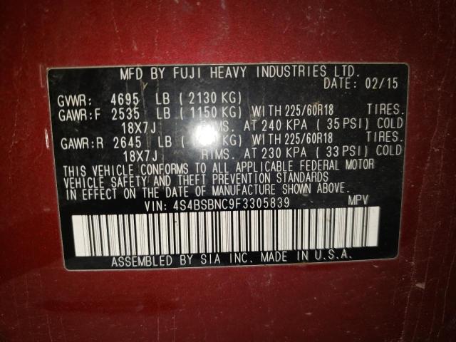 Photo 10 from auction – 2015 SUBARU OUTBACK 2. with VIN 4S4BSBNC9F3305839