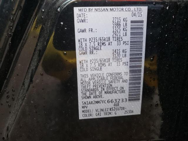 Photo 10 from auction – 2015 NISSAN PATHFINDER with VIN 5N1AR2MM7FC663233