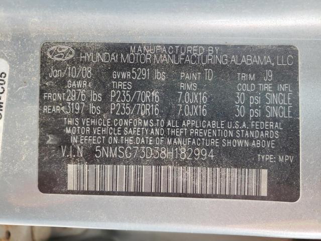Photo 10 from auction – 2008 HYUNDAI SANTA FE G with VIN 5NMSG73D38H182994