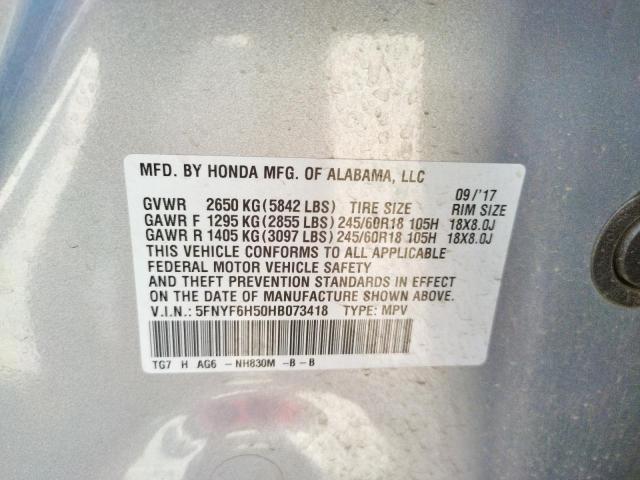 Photo 10 from auction – 2017 HONDA PILOT EXL with VIN 5FNYF6H50HB073418