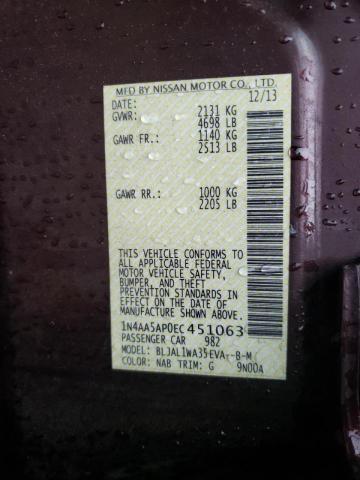 Photo 10 from auction – 2014 NISSAN MAXIMA S with VIN 1N4AA5AP0EC451063
