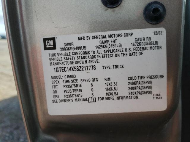 Photo 10 from auction – 2003 GMC NEW SIERRA with VIN 1GTEC14X53Z217778