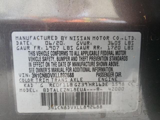 Photo 10 from auction – 2020 NISSAN VERSA S with VIN 3N1CN8DVXLL892688