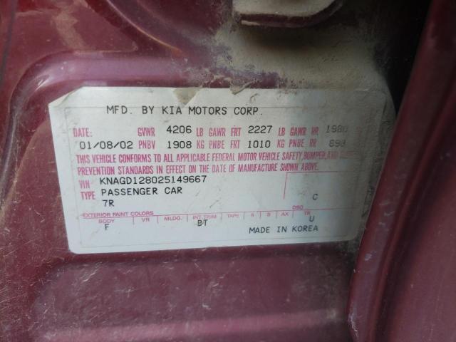 Photo 10 from auction – 2002 KIA OPTIMA MAG with VIN KNAGD128025149667