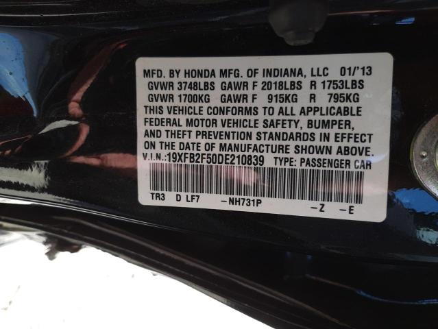 Photo 10 from auction – 2013 HONDA CIVIC LX with VIN 19XFB2F50DE210839