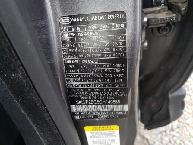 Photo 10 from auction – 2016 LAND ROVER RANGE ROVE with VIN SALVP2BG5GH149886