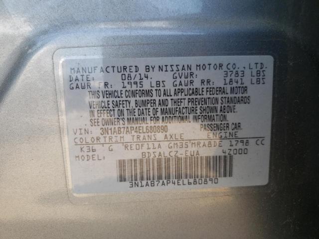 Photo 10 from auction – 2014 NISSAN SENTRA S with VIN 3N1AB7AP4EL680890