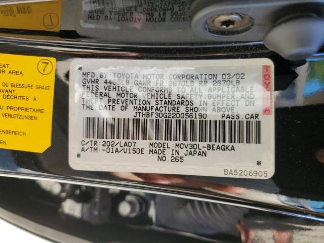 Photo 10 from auction – 2002 LEXUS ES 300 with VIN JTHBF30G220056190