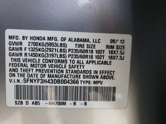 Photo 10 from auction – 2013 HONDA PILOT EX with VIN 5FNYF3H43DB004366