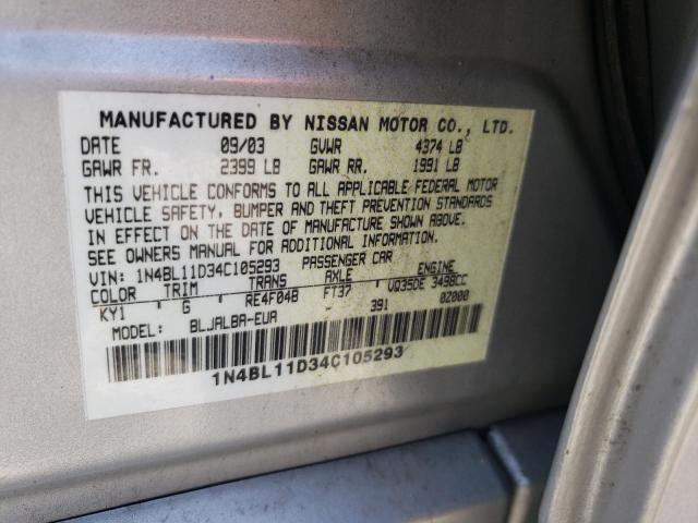 Photo 10 from auction – 2004 NISSAN ALTIMA SE with VIN 1N4BL11D34C105293