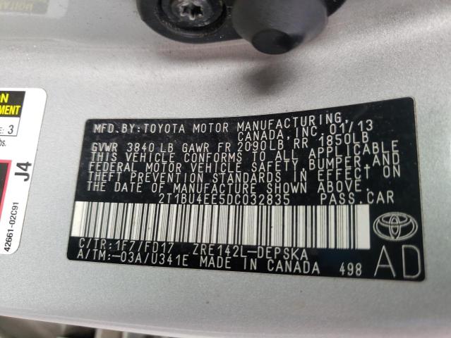 Photo 10 from auction – 2013 TOYOTA COROLLA BA with VIN 2T1BU4EE5DC032835