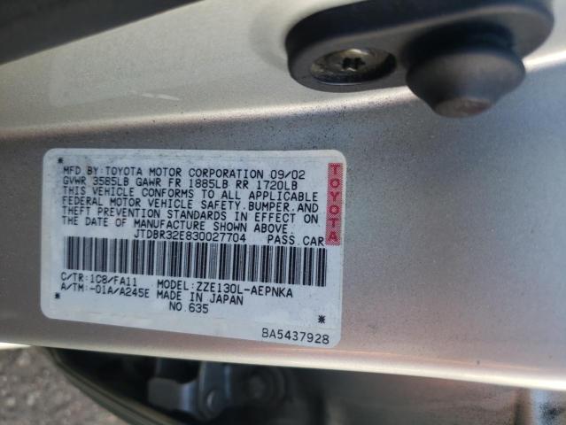 Photo 10 from auction – 2003 TOYOTA COROLLA CE with VIN JTDBR32E830027704