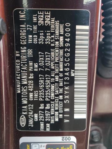 Photo 10 from auction – 2012 KIA SORENTO BA with VIN 5XYKT3A65CG294000