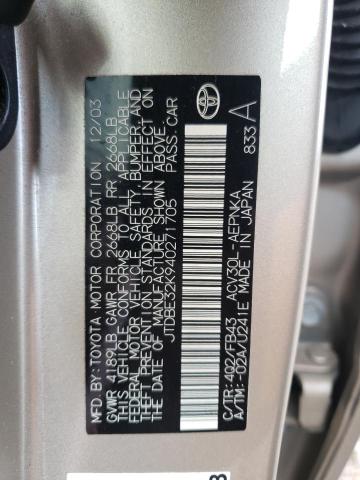 Photo 10 from auction – 2004 TOYOTA CAMRY LE with VIN JTDBE32K940271705