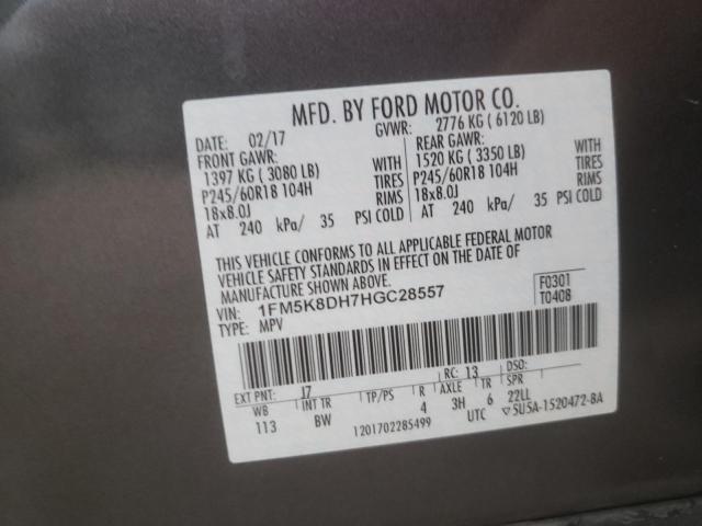 Photo 10 from auction – 2017 FORD EXPLORER X with VIN 1FM5K8DH7HGC28557