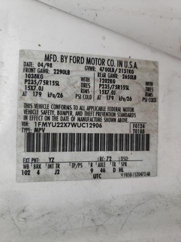 Photo 10 from auction – 1998 FORD EXPLORER with VIN 1FMYU22X7WUC12906