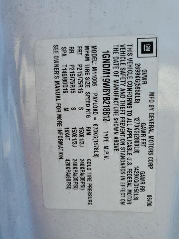 Photo 10 from auction – 2000 CHEVROLET ASTRO with VIN 1GNDM19W6YB218812