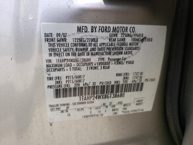 Photo 10 from auction – 2008 FORD TAURUS SEL with VIN 1FAHP24WX8G138680