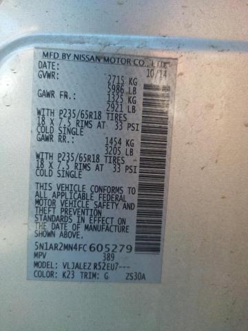 Photo 10 from auction – 2015 NISSAN PATHFINDER with VIN 5N1AR2MN4FC605279