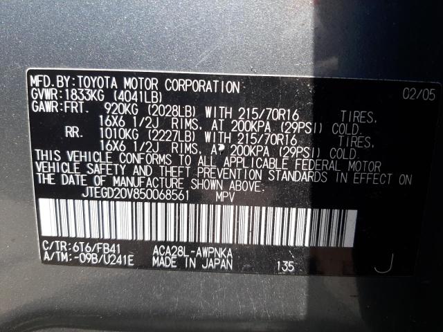 Photo 10 from auction – 2005 TOYOTA RAV4 with VIN JTEGD20V850068561