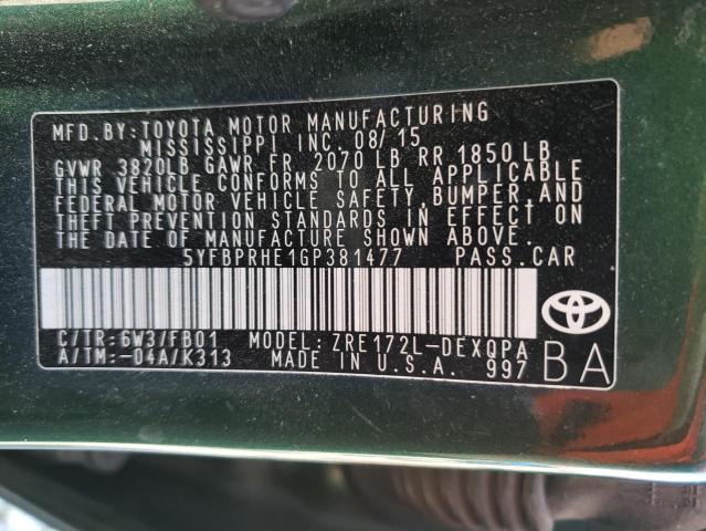 Photo 10 from auction – 2016 TOYOTA COROLLA EC with VIN 5YFBPRHE1GP381477